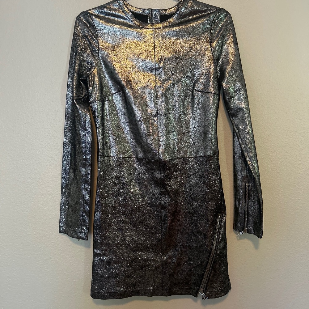 RtA Silver 100% leather mini dress